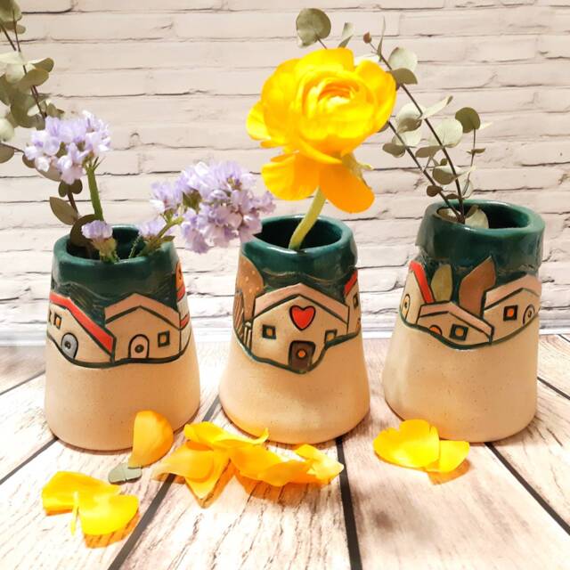 One Random Ceramic Vase Carved & Painted With A View Around. Beautiful Home Decor & Unique Gift - image 1