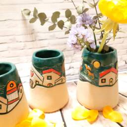 One Random Ceramic Vase Carved & Painted With A View Around. Beautiful Home Decor & Unique Gift - thumbnail 2