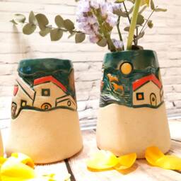 One Random Ceramic Vase Carved & Painted With A View Around. Beautiful Home Decor & Unique Gift - thumbnail 3
