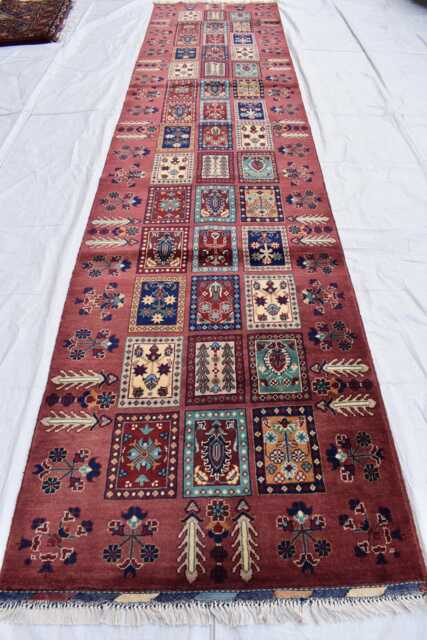 13x3Ft Handmade Afghan Rug, Pink Wool Runner, Boho Oriental Hall Decor - image 1