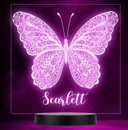 Girls Butterfly Square Name Personalised Gift Colour Change Led Lamp Night Light - thumbnail 1