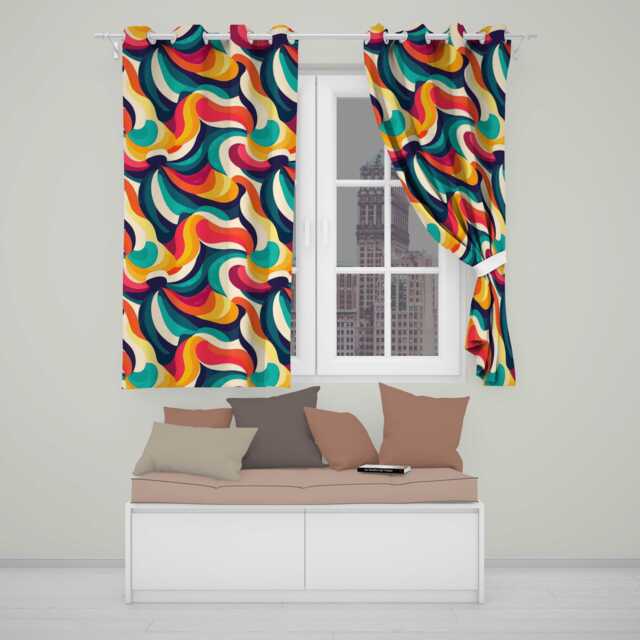 Bold Swirl Shapes Vibrant Abstract Flow Seamless Pattern Readymade Eyelet Ring Top Thermal 100% Blackout Curtains - image 1