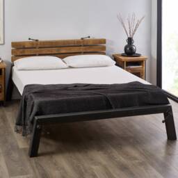 Heritage - Industrial Steel Framed Bed With Rustic Wood Headboard - thumbnail 2