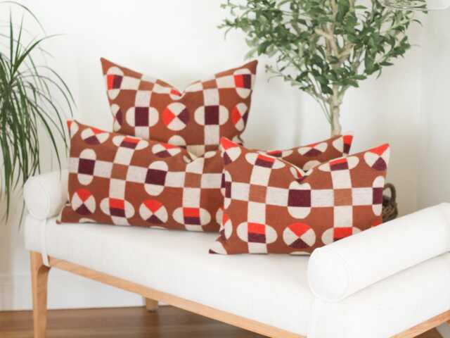 Hopscotch Tawny Wool Pillow Cover, Modern Geometric Cover - Ready To Ship - image 1