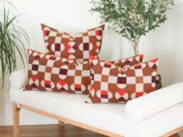Hopscotch Tawny Wool Pillow Cover, Modern Geometric Cover - Ready To Ship - thumbnail 1