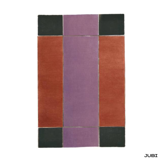 Mid Century Modern Hand Tufted Wool Rug - Orange, Green & Purple Geometric Design - image 1