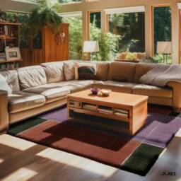 Mid Century Modern Hand Tufted Wool Rug - Orange, Green & Purple Geometric Design - thumbnail 2
