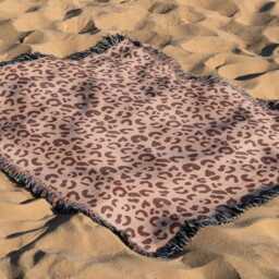 Cotton Woven Blanket, Leopard Print, Sable Red Blush Pink, Jungle Cat Decor, Cheetah Throw, Safari Theme, Animal Gift For Her, Fringe - thumbnail 3