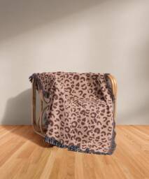 Cotton Woven Blanket, Leopard Print, Sable Red Blush Pink, Jungle Cat Decor, Cheetah Throw, Safari Theme, Animal Gift For Her, Fringe - thumbnail 1