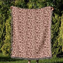 Cotton Woven Blanket, Leopard Print, Sable Red Blush Pink, Jungle Cat Decor, Cheetah Throw, Safari Theme, Animal Gift For Her, Fringe - thumbnail 2