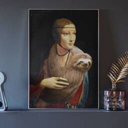 Lady With Sloth Art Print Da Vinci Canvas, Funny Home Decor - thumbnail 2