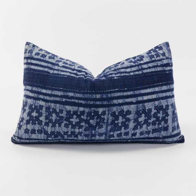 Indigo Batik Pillow Cover - Hmong Hill Tribe, Rustic Ethnic Decor - 12x20 - image 1