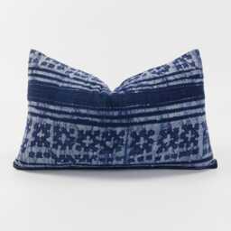 Indigo Batik Pillow Cover - Hmong Hill Tribe, Rustic Ethnic Decor - 12x20 - thumbnail 1
