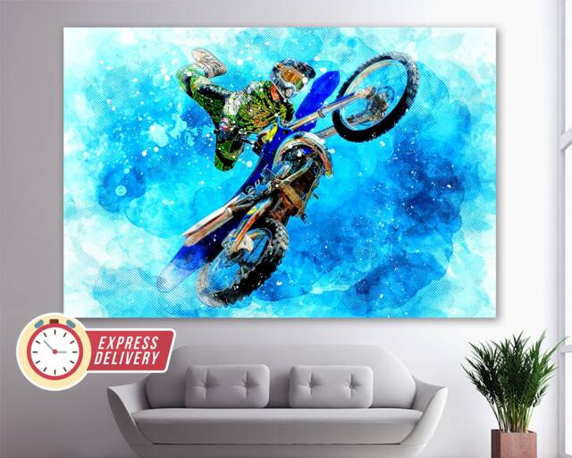 Motocross Freestyle Jump, Dirt Bikes Wall Art, Biker Gift, Canvas, Canvas Print, Photo - image 1