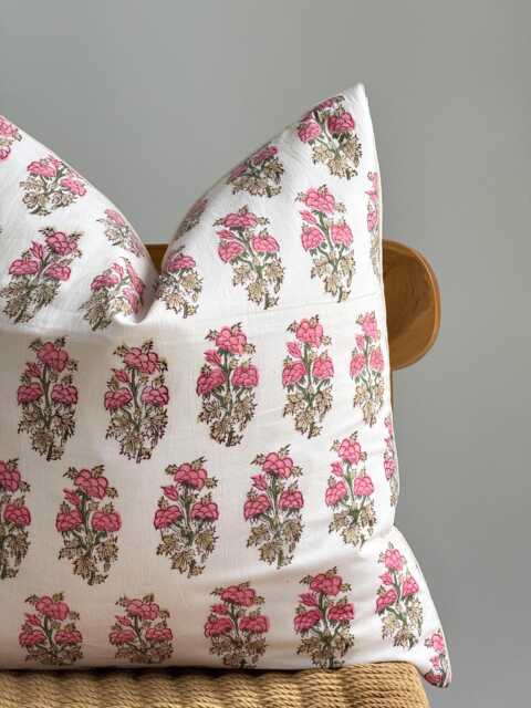 Block Print Pillow Cover Floral Botanical Design, Natural Dyed Batik - image 1