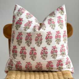 Block Print Pillow Cover Floral Botanical Design, Natural Dyed Batik - thumbnail 2