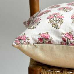Block Print Pillow Cover Floral Botanical Design, Natural Dyed Batik - thumbnail 3