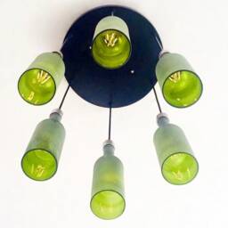 Frosted Green Wine Bottle Chandelier - Industrial Light Fixture Made From 6 Bottles For Home & Bar Lighting - thumbnail 3