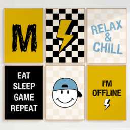 Gaming Prints, Boys Room Wall Art, Gaming Decor, Teen Video Game, Set Of 3 6, Cool Kids Print, Retro Style Checkerboard - thumbnail 2