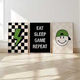 Gaming Prints, Boys Room Wall Art, Gaming Decor, Teen Video Game, Set Of 3 6, Cool Kids Print, Retro Style Checkerboard - thumbnail 1