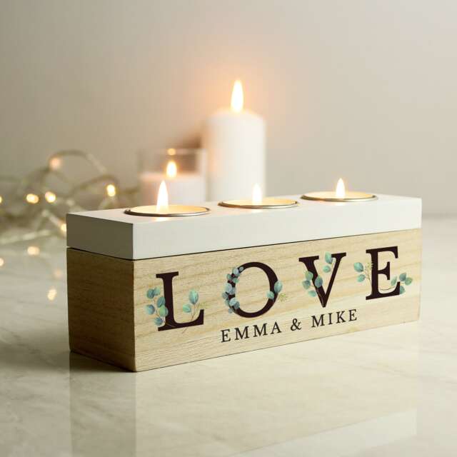 Personalised Triple Tealight Box - Botanical Tea Light Tealight Box New Home Gift Couple - image 1