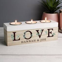 Personalised Triple Tealight Box - Botanical Tea Light Tealight Box New Home Gift Couple - thumbnail 2