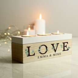Personalised Triple Tealight Box - Botanical Tea Light Tealight Box New Home Gift Couple - thumbnail 1