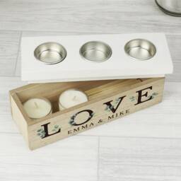 Personalised Triple Tealight Box - Botanical Tea Light Tealight Box New Home Gift Couple - thumbnail 3