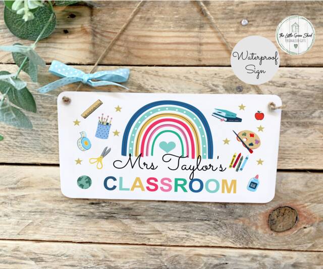 Personalised Teacher Classroom Sign Rainbow Decor, Acrylic Door Art - image 1