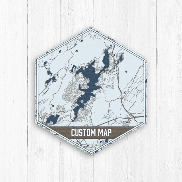 Custom Map, Hexagon Lake House Art, Canvas, Travel Collection, Wanderlust, Map Of Hometown, Nautical Decor, Wall Art - image 1
