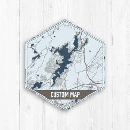 Custom Map, Hexagon Lake House Art, Canvas, Travel Collection, Wanderlust, Map Of Hometown, Nautical Decor, Wall Art - thumbnail 1