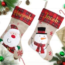 4 Designs Personalised Tartan & Hessian Christmas Stocking - Santa Snowman Eve - thumbnail 3