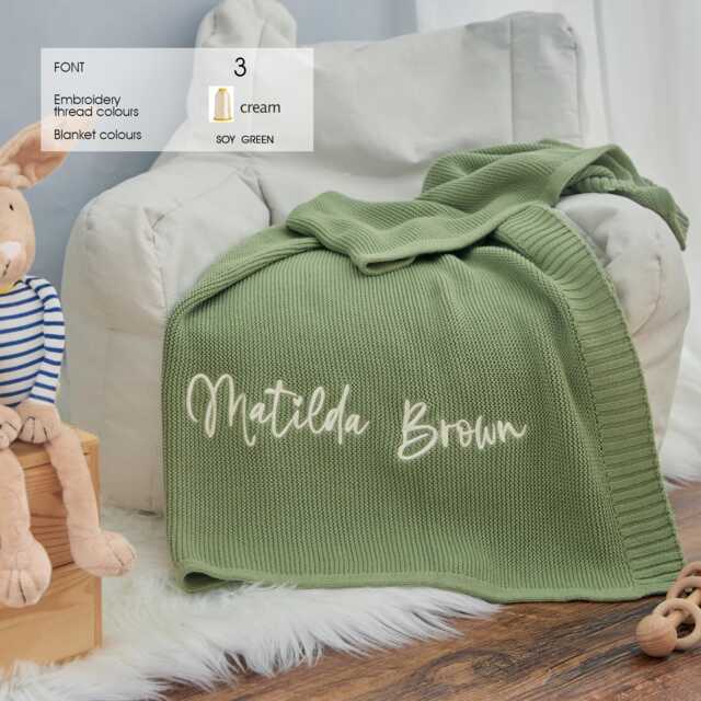 Personalized Embroidered Cotton Baby Blanket Custom Name, Soft Newborn Gift - image 1