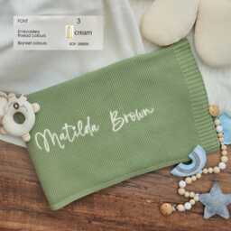 Personalized Embroidered Cotton Baby Blanket Custom Name, Soft Newborn Gift - thumbnail 3