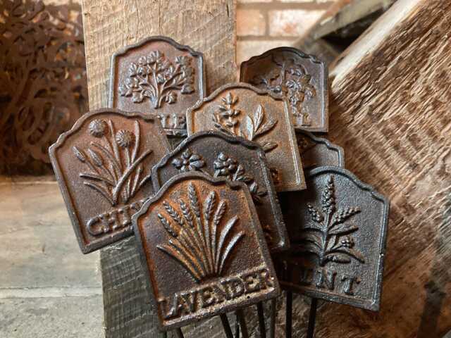 Set Of 8 Cast Iron Herb Signs/stakes Garden Ornaments - image 1