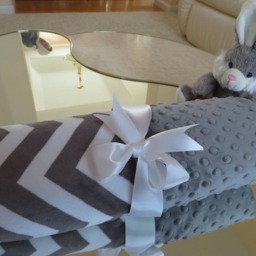 Personalized Minky Baby Blanket, Charcoal Chevron, Shower Gift, Usa Handcrafted - thumbnail 4