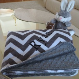 Personalized Minky Baby Blanket, Charcoal Chevron, Shower Gift, Usa Handcrafted - thumbnail 2