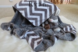 Personalized Minky Baby Blanket, Charcoal Chevron, Shower Gift, Usa Handcrafted