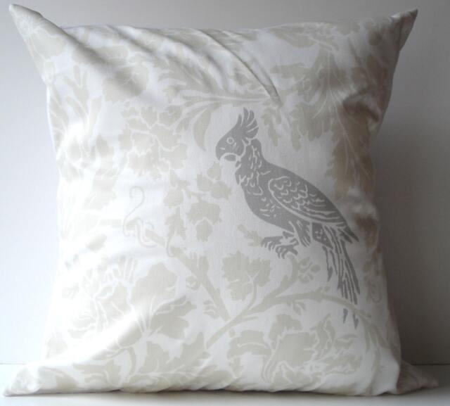 New 18x18 Inch Designer Handmade Pillow Case. Sand Floral & Grey Bird