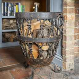 Large Hand Forged Wrought Iron Log Basket - thumbnail 1