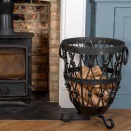 Large Hand Forged Wrought Iron Log Basket - thumbnail 2