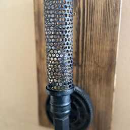 Rustic Industrial Wall Light/Sconce Mounted On Oak Waxed Reclaimed Handmade Wood Complete With Metal Light Fixture Bulb - thumbnail 2