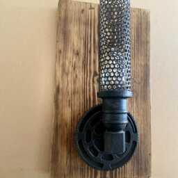 Rustic Industrial Wall Light/Sconce Mounted On Oak Waxed Reclaimed Handmade Wood Complete With Metal Light Fixture Bulb - thumbnail 3