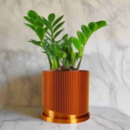 Modern 3D Printed Plant Pot For Plants With Drainage & Saucer - Wave Design Planter in Metallic Copper Bookshelf Decor, Multiple Sizes - thumbnail 1