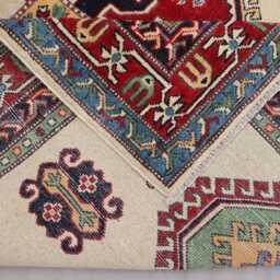 5x7 Kazak Area Rug, Beige Tribal Afghan Natural Dyes Hand Knotted Wool Rugs For Living Room, Bedroom Caucasian Design Oriental Rug - thumbnail 4