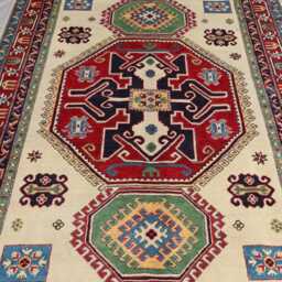 5x7 Kazak Area Rug, Beige Tribal Afghan Natural Dyes Hand Knotted Wool Rugs For Living Room, Bedroom Caucasian Design Oriental Rug - thumbnail 3