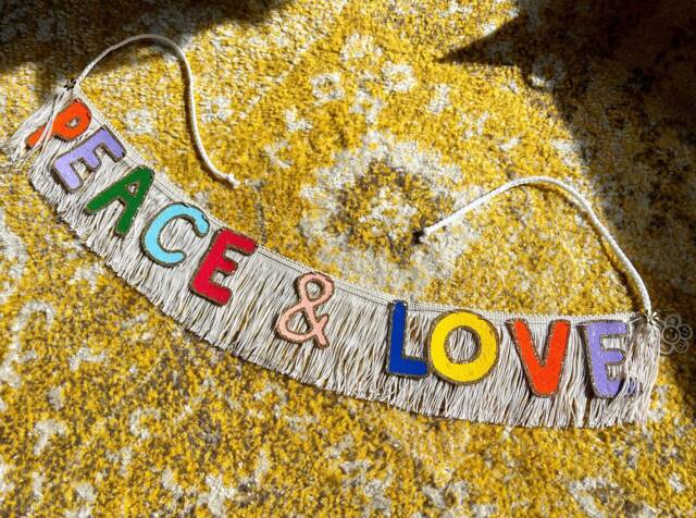 Peace & Love Fringe Banner - Fringe Wall Hanging, Decor, Glitter Banner, Party Peace & Love Home Decor Sign - image 1