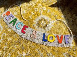 Peace & Love Fringe Banner - Fringe Wall Hanging, Decor, Glitter Banner, Party Peace & Love Home Decor Sign - thumbnail 1