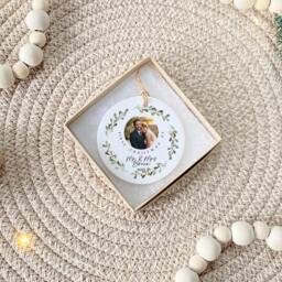 First Christmas As Mr & Mrs Ornament - Photo Ceramic Tree Newly Married Couple Gift Newlyweds Keepsake - thumbnail 2