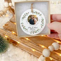 First Christmas As Mr & Mrs Ornament - Photo Ceramic Tree Newly Married Couple Gift Newlyweds Keepsake - thumbnail 3